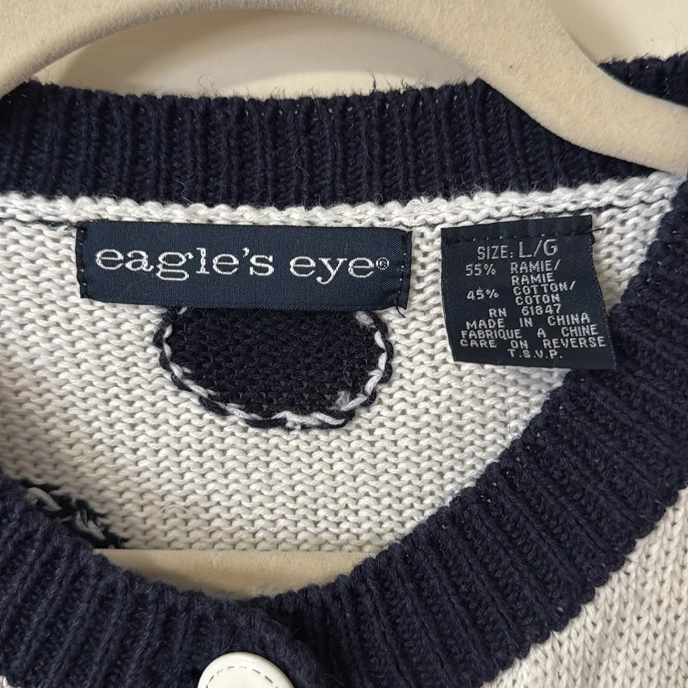 Vintage 90s Eagle’s Eye Knit Cardigan Sweater Polka Dots and Daisy - Picture 2 of 10